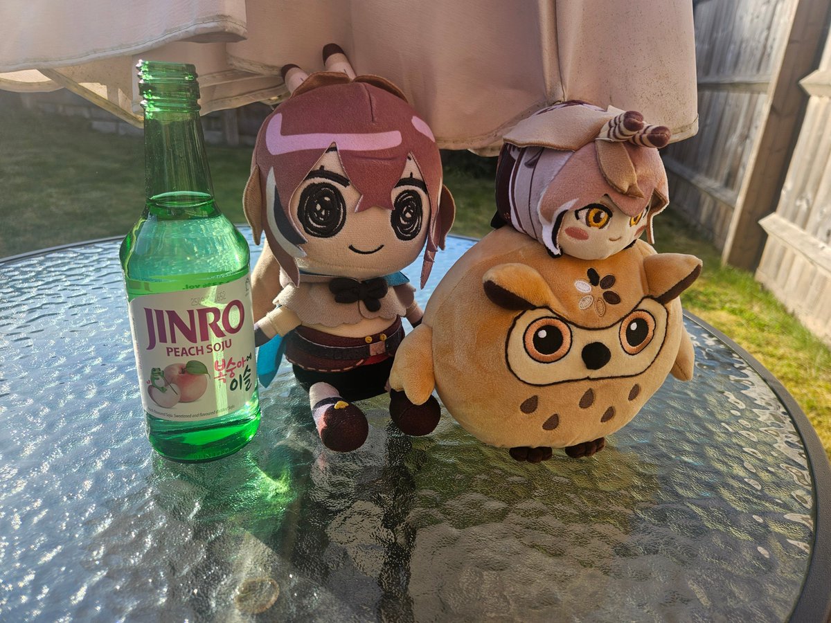 Found Mumei and Hootsie in my garden enjoying a peach soju! Hope life has been peaceful for ya, Moom 🤎 #rememberMEI