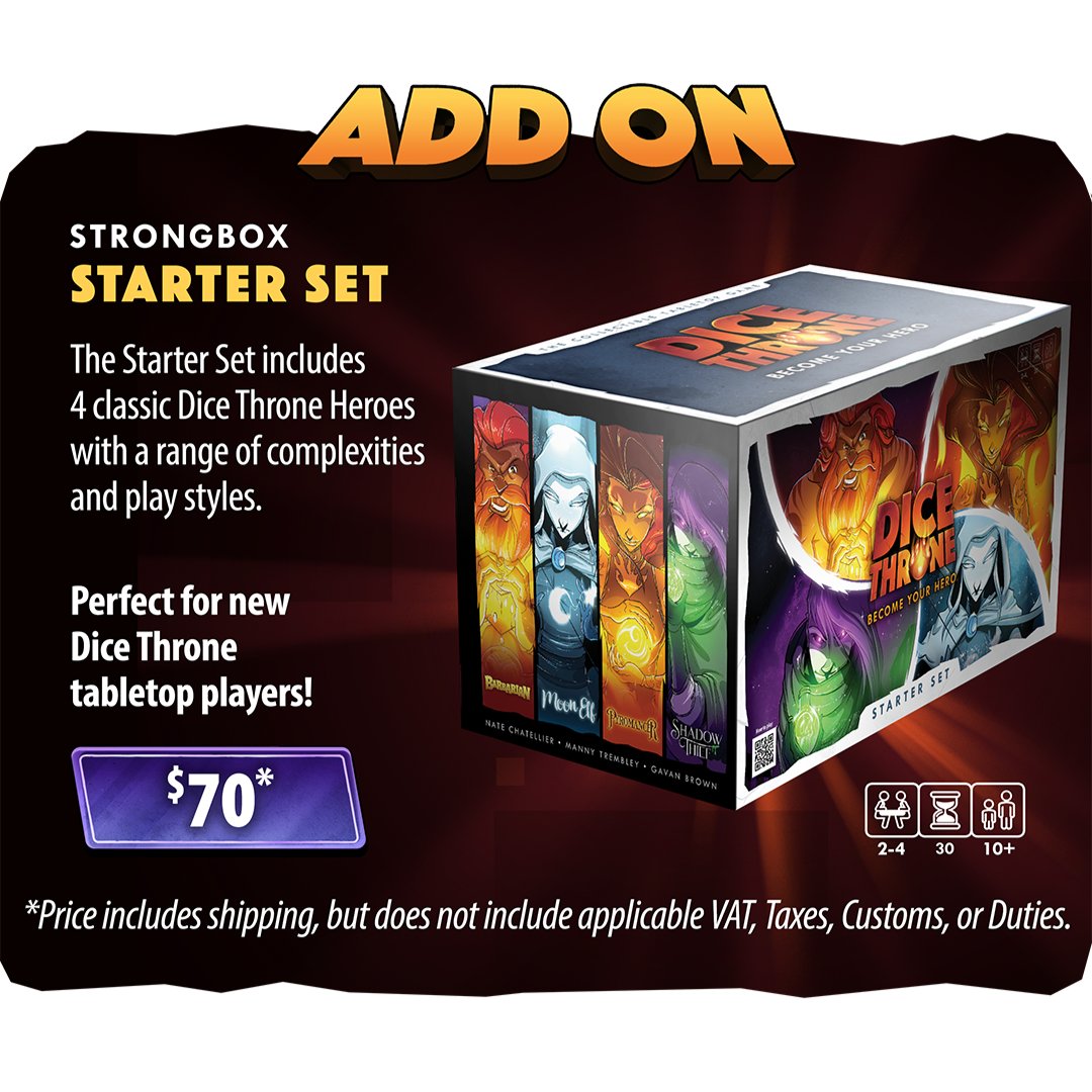 DiceThrone's tweet photo. New to Dice Throne? 👀
Did you find us through the Dice Throne Digital Kickstarter?
Then don’t miss this 🔥
The **Fiery Brawn Strongbox** is a brand new physical set (never offered before) and it’s available right now as a campaign add-on!
https://t.co/umuvIAQxnK https://t.co/Etui1YiMR3