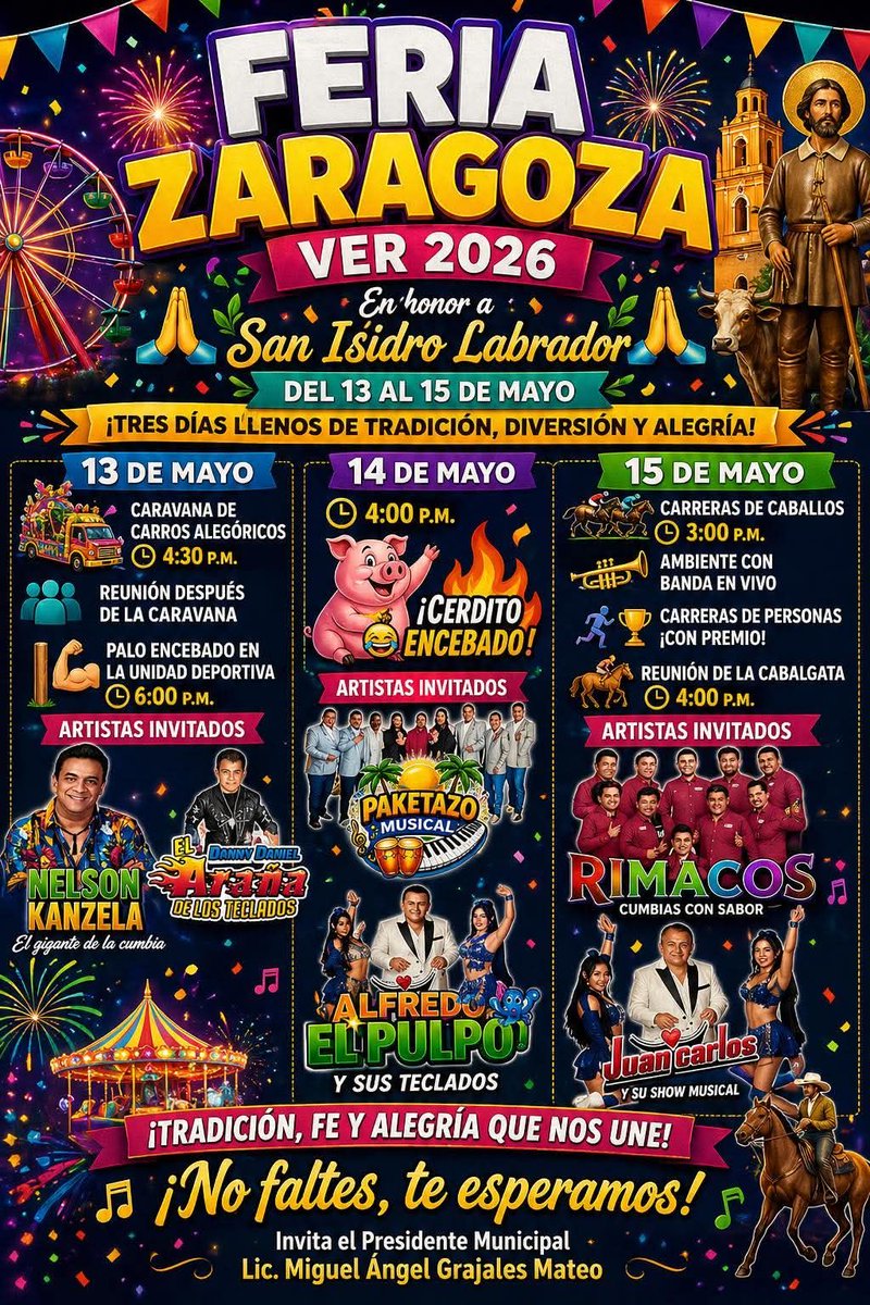 DondeHayFeria's tweet image. 🎉🎊Toma nota de los eventos programados para la sensacional #Feria 2026 de #Zaragoza, Veracruz:

dondehayferia.com/ferias-y-fiest…