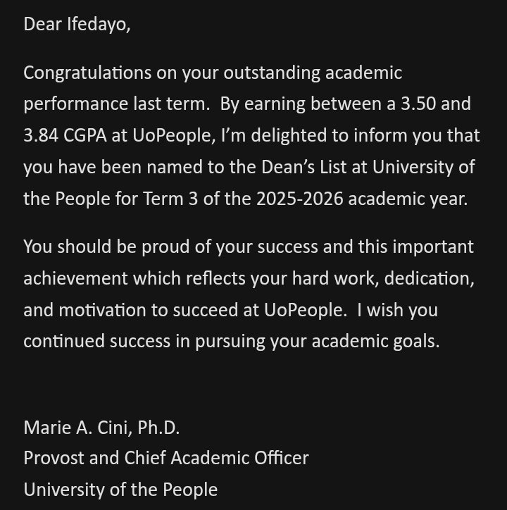 sunRiserail's tweet photo. Huge news! 🚀 I just received notice that I’ve made the Dean’s List at UoPeople for Term 3.
Balancing my Computer Science degree with #CyberSecurity and #WebDev training has been a grind, but the hard work is paying off. 3.50+ CGPA locked in. 🔒
Onward and upward! 📈 https://t.co/ImrbHfqEXJ