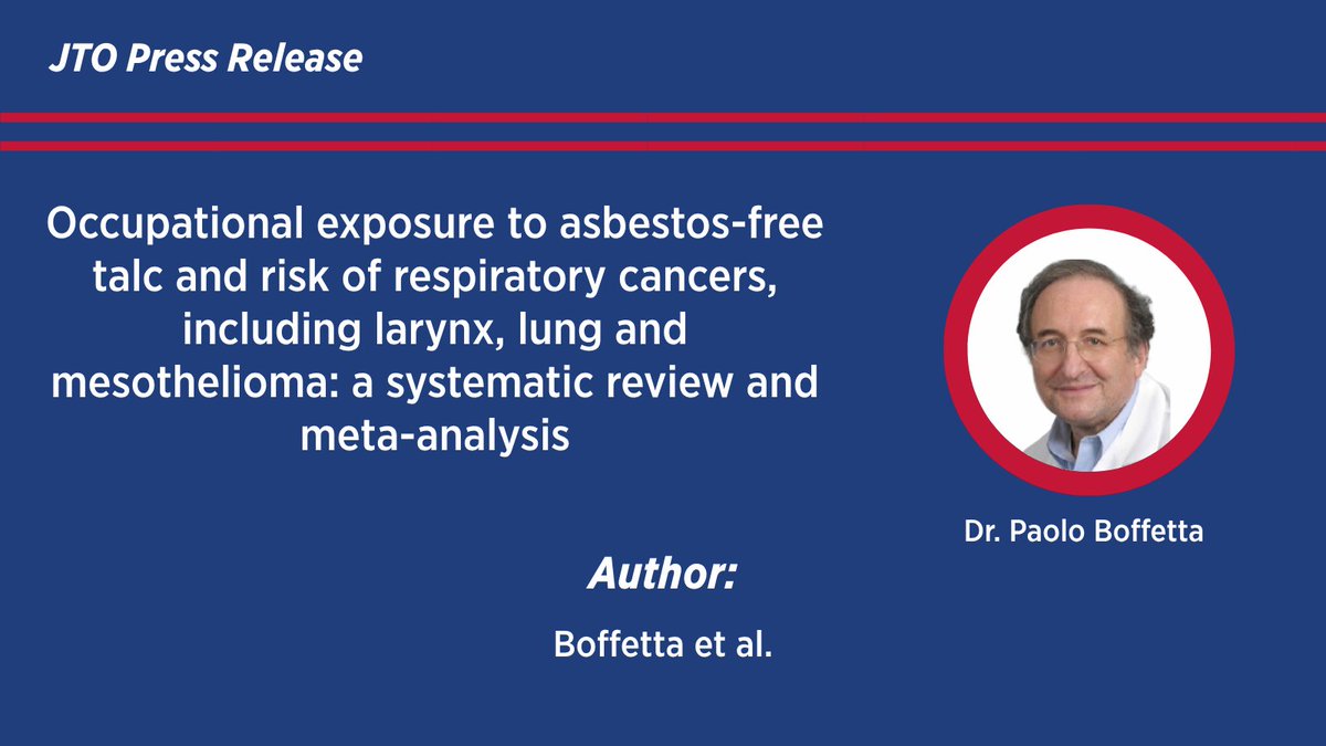 JTOonline's tweet image. Though evidence suggests asbestos-contaminated talc is linked to thoracic cancers, no such link exists for asbestos-free talc. See the #pressrelease for this #research by Boffetta et al. here: bit.ly/4u3uKSc

#LungCancer