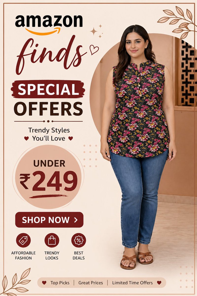 VelouraStyle's tweet image. Style on a budget 💃
🔥 Trendy tops under ₹249
✨ Special offers live now
🛍️ Shop your favorite today!

Shop Now: [amzn.to/4cFtgrz]

#Under249 #BudgetFashion #ShopNow #Deals