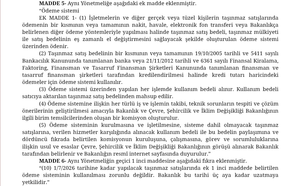 e507's tweet image. Resmi Gazete: 2. el araç alım satımında zorunlu olan Güvenli Ödeme Sistemi, emlak satışına da geliyor. Para transferi ile taşınmaz devri eşanlı olacak. Sistemlerin kurulması sonrasında 1 Temmuzdan itibaren zorunlu hale gelecek.