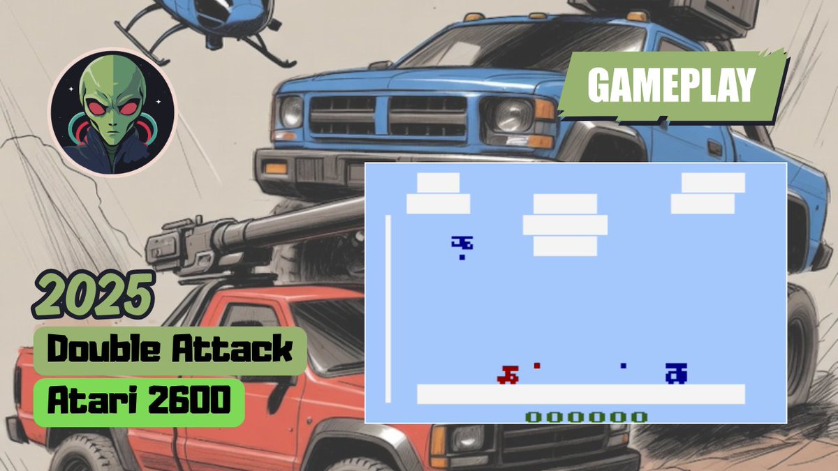brewotakumag's tweet image. Drive a pickup cannon against an enemy vehicle and helicopter.

YT: youtu.be/L3a-7LZMdVE
DL: marc-vittorini.itch.io/double-attack

#atarivcs #atari2600 #game #gameplay #homebrew #doubleattack