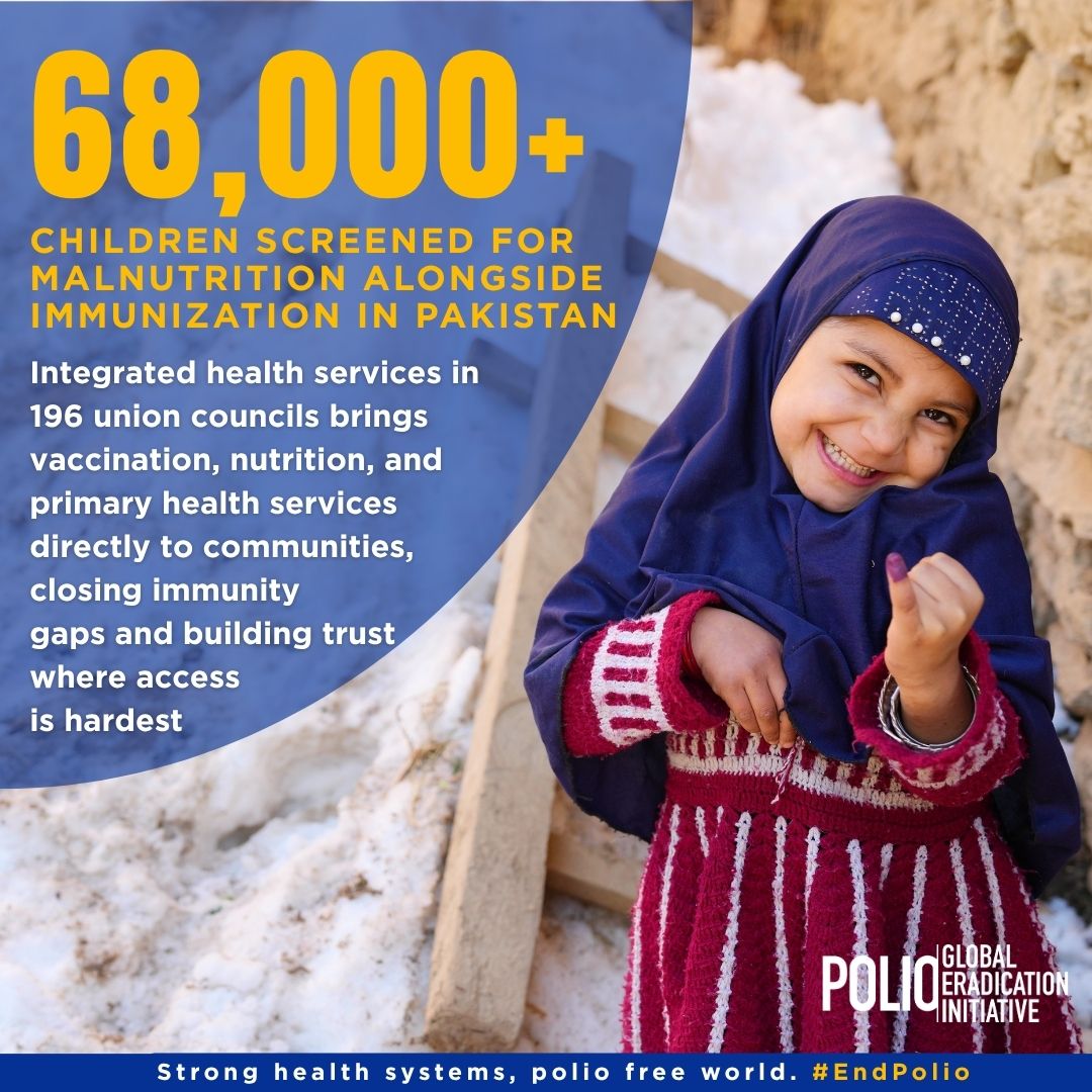 UNICEFpolio's tweet photo. In Pakistan, some communities had been out of reach for years. Because families in hard-to-reach communities don't just need a vaccine.
Arriving with nutrition support alongside polio drops changed the conversation.
#EndPolio #WorldImmunizationWeek
https://t.co/CMH5ApTiXK https://t.co/2d3Bud1CI1