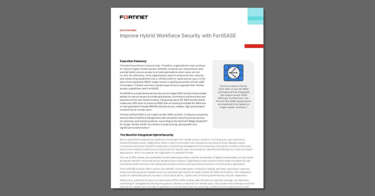 HammerITConsult's tweet image. Remote and hybrid workers are here to stay, and so are their associated security challenges. Download this solution brief now to discover how #Fortinet Unified #SASE, including #FortiSASE, can help secure your remote workforce. 🔒 @fortinet stuf.in/bifmx9
