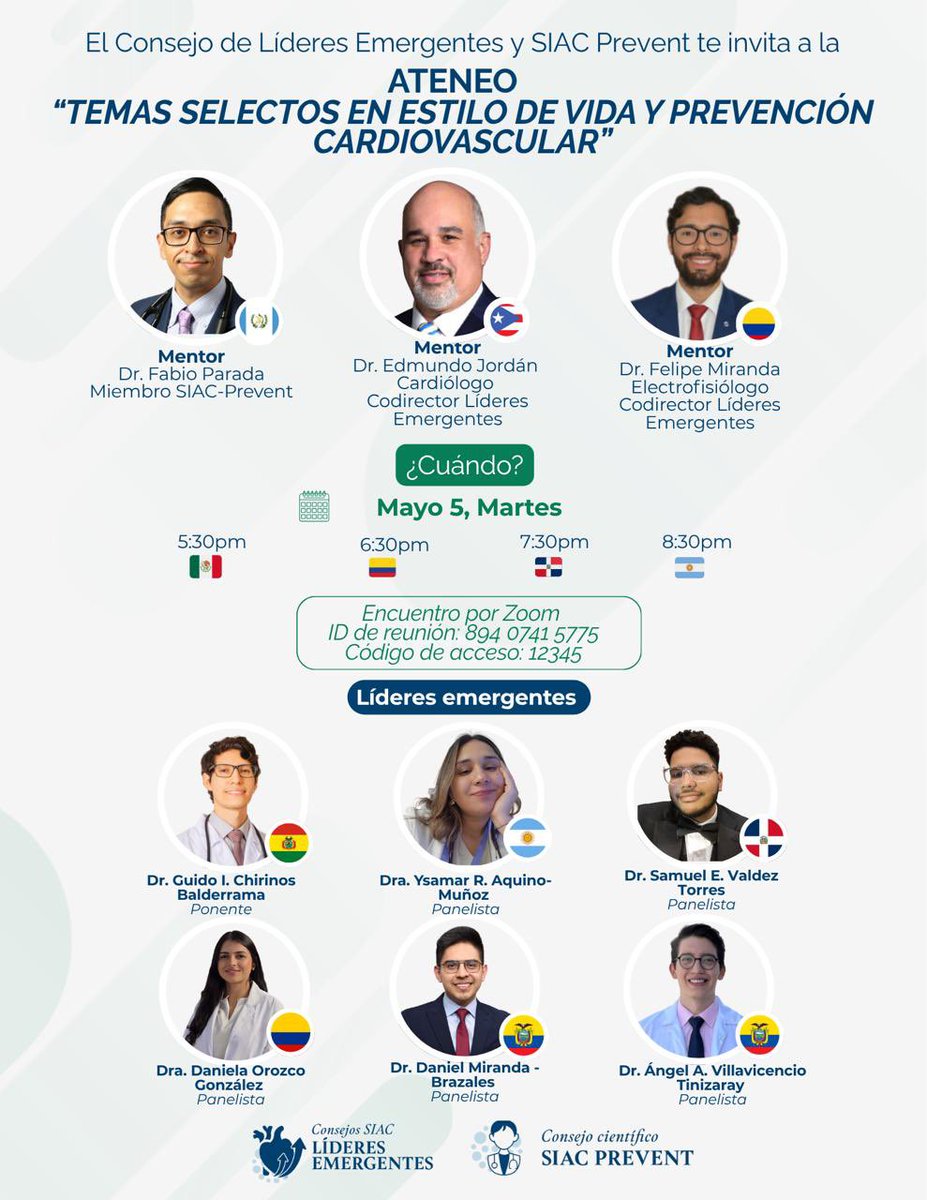 cterminalis_'s tweet photo. Ateneo 
Temas Selectos en Estilo de Vida y Prevención Cardiovascular 
“Miocardiopatía hipertrófica: de barrera al ejercicio a control funcional”

📆Martes 05 Mayo 
⏰ Horario: 

🇲🇽 Ciudad de México: 5:30 p.m.
🇬🇹 Guatemala (misma zona horaria): 5:30 p.m. https://t.co/UmuNYjcrD2