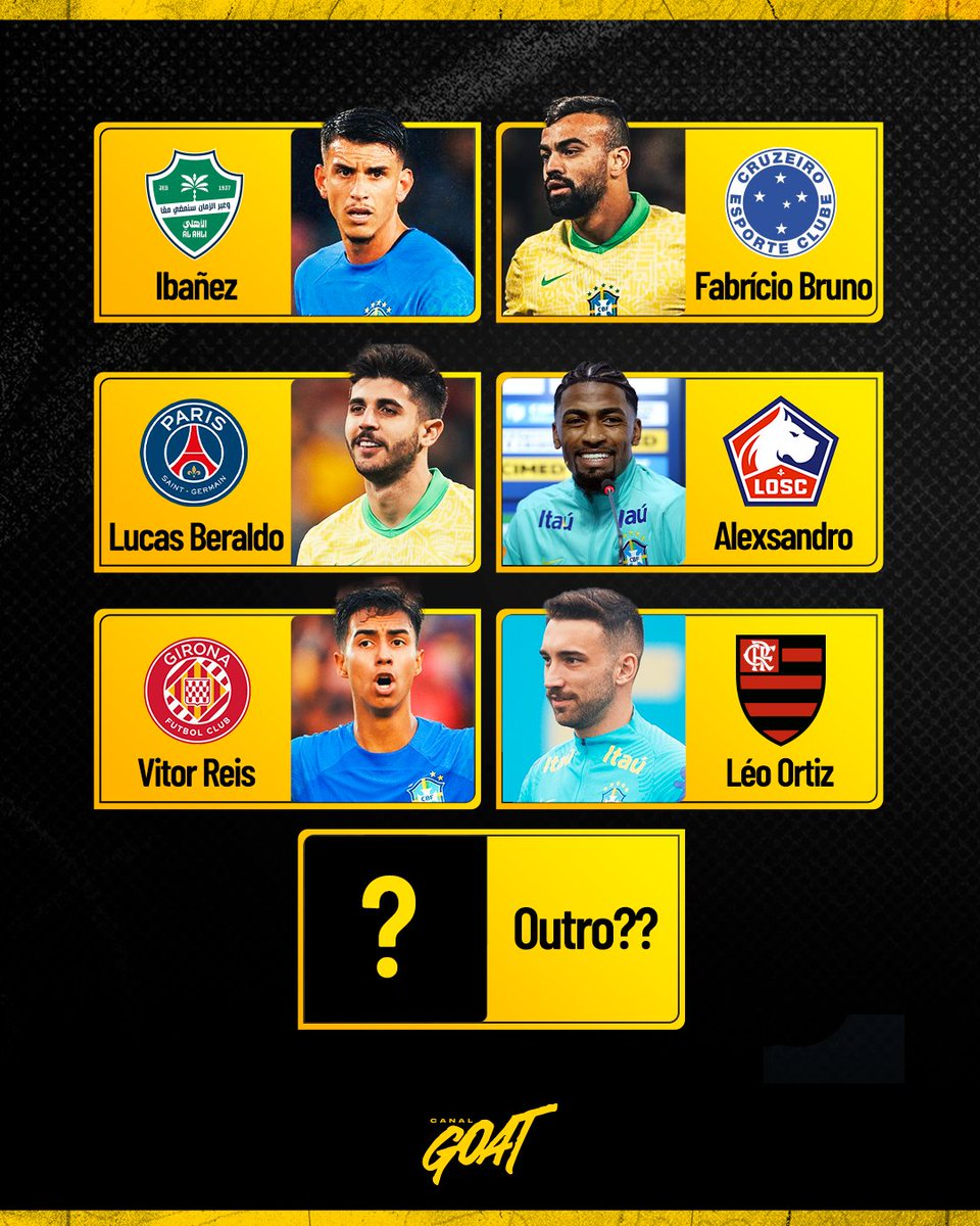 CanalGOATBR's tweet image. VAGA NA SELEÇÃO TÁ ABERTA! 👀

Com o zagueiro confirmado fora da Copa do Mundo FIFA 2026, Ancelotti vai precisar escolher um substituto. Quem você levaria? 👇

#GOAT #SeleçãoBrasileira #Militão #GOATnaCopa