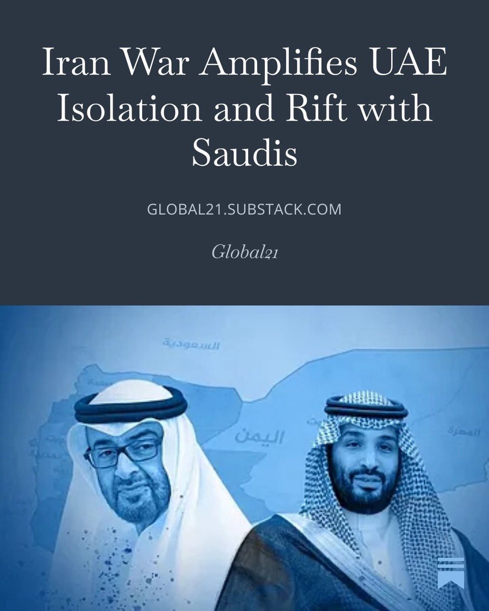 pati_marins64's tweet image. Iran war amplifies UAE isolation and rift with Saudi

The relationship between the Emirates and the Saudis has been deteriorating for several years. Old grudges go back to the 1974 Jeddah Treaty, which was supposed to settle disputed borders. 

The Emirates claim they were forced