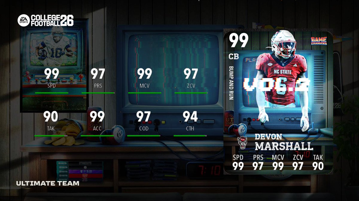 EASPORTS_CUT's tweet image. Game Changers V2 Vol. 2 brings another dynamic quartet of stars to #CFB26 tomorrow 🎮

Peyton Manning | @Vol_Football 
Tommie Harris | @OU_Football 
Junior Vandeross III | @ToledoFB 
Devon Marshall | @PackFootball