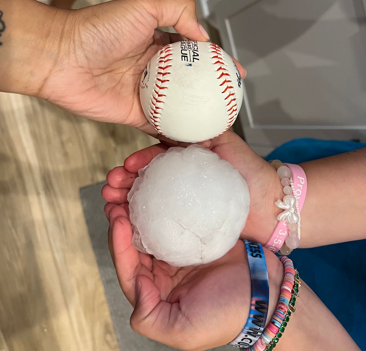 FOX4's tweet photo. OH HAIL NO! FOX 4 viewers shared photos of massive hail in Godley on Tuesday night. https://t.co/cqvWHs31kG