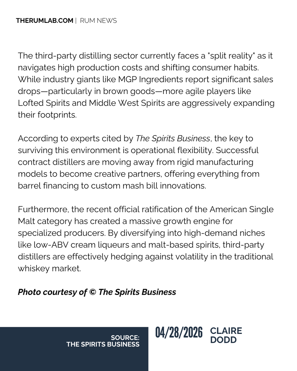 therumlab's tweet image. A tale of two distilleries: MGP sees sales plunge while others triple capacity. 🥃 Third-party distilling isn't in a crisis—it’s in a "flexibility" phase.

From new mash bills to better financing, see who’s winning: 
therumlab.com/signup/

#IndustryNews