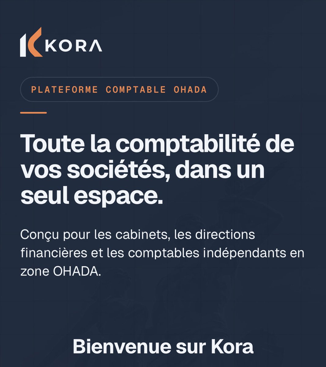 Sonib_Nowhere's tweet photo. Notre mission quotidienne est de se réveiller tous les jours à propulser les entrepreneurs vers le lancement 🚀

"Kora est une plateforme de gestion comptable et fiscale pensée pour les entreprises de la zone OHADA/SYSCOHADA.

L'idée est partie d'un constat simple : nous passons trop de temps sur des tâches qui pourraient être automatisées, avec des outils qui ne sont pas faits pour notre contexte.

Kora, c'est notre réponse à ça — construite par des praticiens, pour des praticiens.

Les modules seront déployés progressivement. Pour commencer, nous mettons à disposition des simulateurs fiscaux gratuits : retenues à la source, charges salariales, taxes locales et bien d'autres.

C'est un premier pas. Il y a encore beaucoup à construire. Mais le chemin commence aujourd'hui.

https://t.co/IVfG5kVZ2v

Tout retour est le bienvenu"

#Kebetu