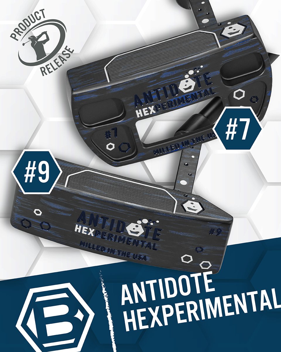 clubchampmedia's tweet image. The Antidote Hexperimental line is officially here. Swipe for the details on the new #7 and #9 models from @BettinardiGolf. 👀

#Bettinardi #Hexperimental #Golf #GolfTech #Putters #GolfEquipment