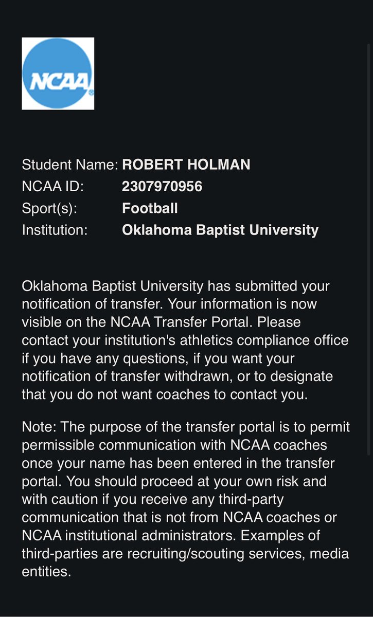 rylee_holman12's tweet photo. I am officially in the transfer portal!!
4 years of eligibility remaining as a WR / ATH
5'10" 160lbs NCAA ID: 2307970956
Phone: 214-973-1768
Email: holman05@sbcglobal.net https://t.co/zAk95cxTVC