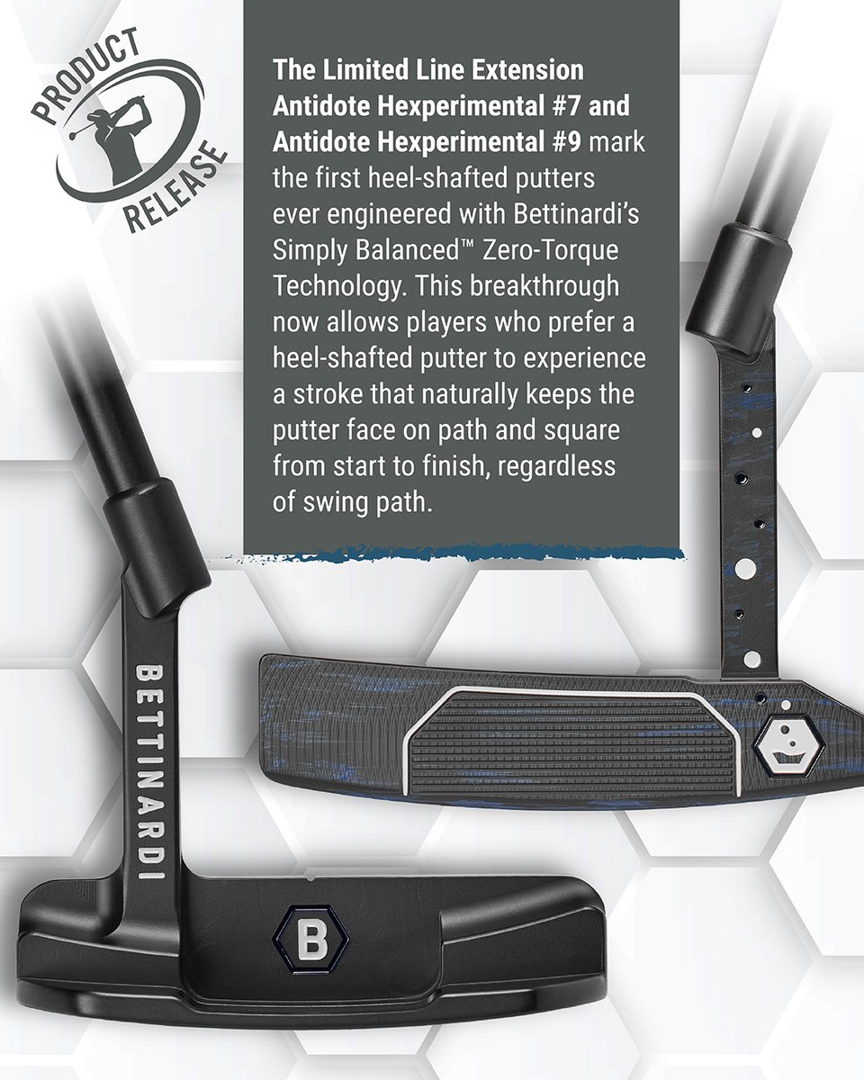 clubchampmedia's tweet image. The Antidote Hexperimental line is officially here. Swipe for the details on the new #7 and #9 models from @BettinardiGolf. 👀

#Bettinardi #Hexperimental #Golf #GolfTech #Putters #GolfEquipment