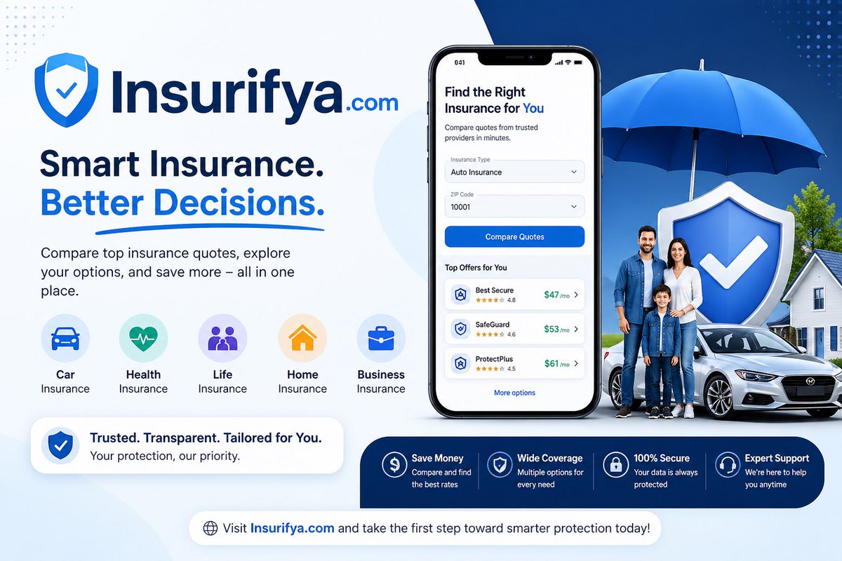 hatimaitb's tweet photo. https://t.co/bM49s57ziW — Smart way to compare insurance.
Find the best deals on car, health, life &amp; more. Simple guides, powerful tools, better decisions.
#Insurance #Insurifya #Fintech #InsurTech #CompareInsurance #CarInsurance #HealthInsurance #LifeInsurance #Finance #Money https://t.co/haBruQ9h81
