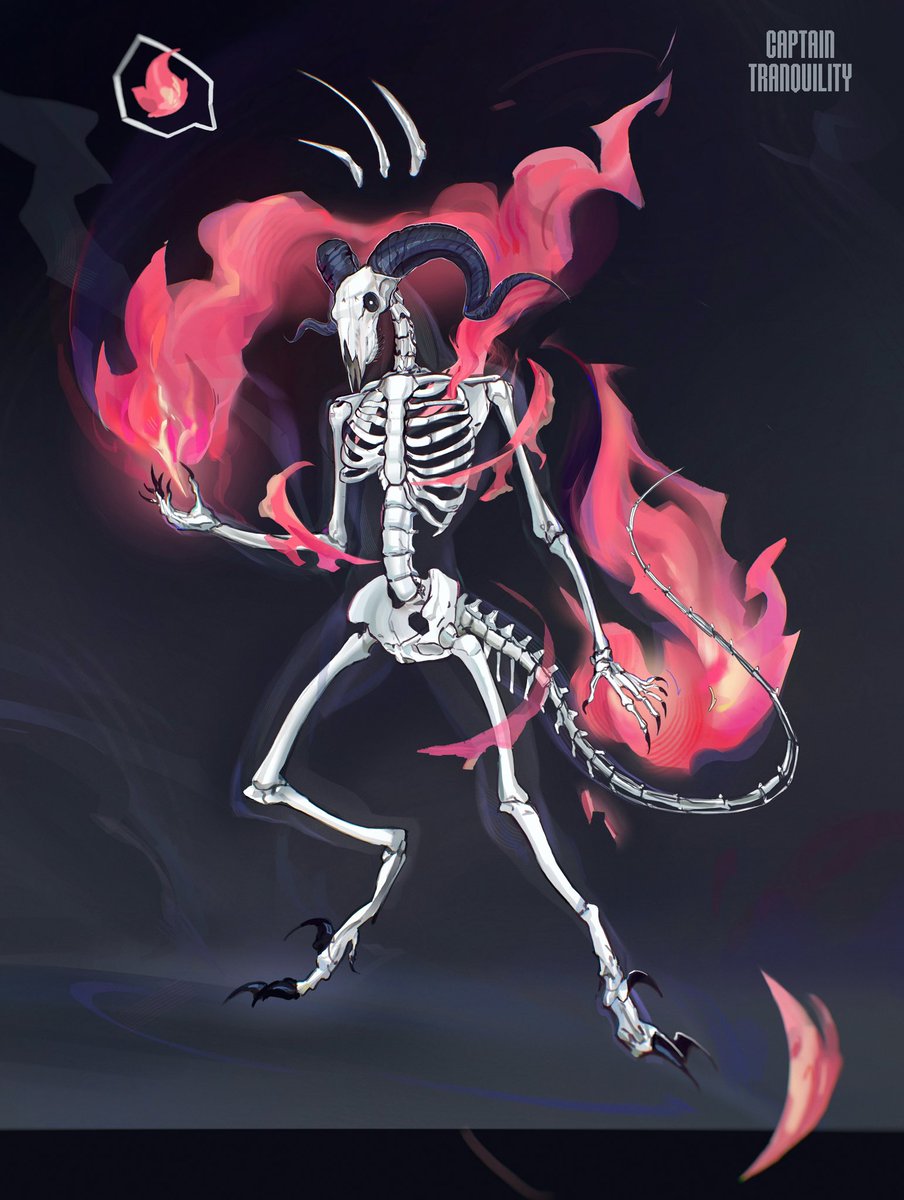 CaptainTrank's tweet image. Final! Custom-redesigned [commision]

The character is a skeleton ram that controls fire magic, he also has three ribs missing on one side-because he has made a weapon out of them
#commission #custom