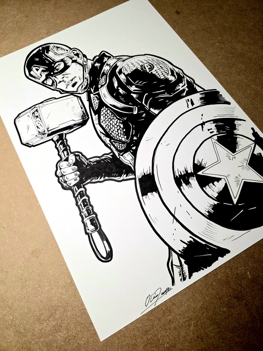 OliverJD1993's tweet image. Captain America ink drawing 🖋 #avengers #marvel #mjolnir #endgame #doomsday #artㅤㅤㅤㅤ #ink #artist #uk @Marvel @Avengers @MarvelStudios