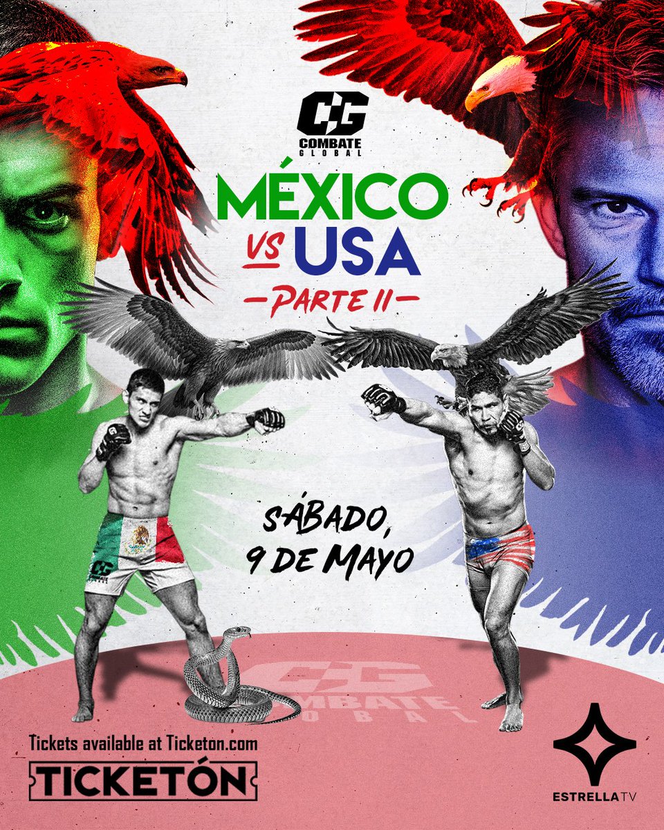combateglobal's tweet photo. 🚨 Full Fight Card Announced!

💪 Combate Global MMA 
Mexico 🇲🇽 vs 🇺🇸 USA - Part II
📆 Saturday, May 9th!
🎟️ @Ticketon https://t.co/BaCz8IXQvf
⚠️ Tickets already selling! DO NOT WAIT! Get yours NOW while you still can!

MAIN EVENT: Gianni "Kriptonita" Vazquez (13-5-1) vs. Kamron Ortikov (7-2)
 
WELTERWEIGHT (170 LBS.):
Jaden Ortega (6-0) vs. Alan Dominguez (11-8)
 
CATCHWEIGHT (110 LBS.):
Janet Garcia (5-0) vs. Melissa Gomez (6-1)
 
LIGHTWEIGHT (155 LBS.):
Ivan Castillo (25-18) vs. Ashton Charlton (9-3)
 
CATCHWEIGHT (150 LBS.):
Jose Ochoa (3-1) vs. Adrian Segovia (2-0)

🌟 The stars are out in LA! This is our biggest event of the 2026 season so far!

📍 See all the CG stars live in person at @EstrellaTV's studio "El Sphero" in Burbank, CA!

👀 After Part 1 we're all tied up 2-2! Relive all the action to see how it got all tied up @ https://t.co/Kd6zFF8076

Which country will emerge victorious after the dust settles from Part II⁉️

See which flag reigns supreme May 9th! 👊

Follow @CombateGlobal & Subscribe to https://t.co/ehegtmkM35 

#CombateGlobal Much More Action 💥