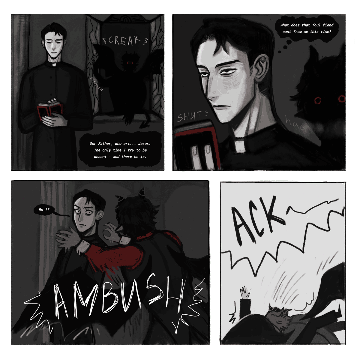 olmeme158656's tweet photo. #deadplate
Drew SOMETHING... With their demon/priest versions in red/black/gray/white colours. Isn‘t it nice how in every universe Rody is just a mess😭 https://t.co/A8n1qr94hD