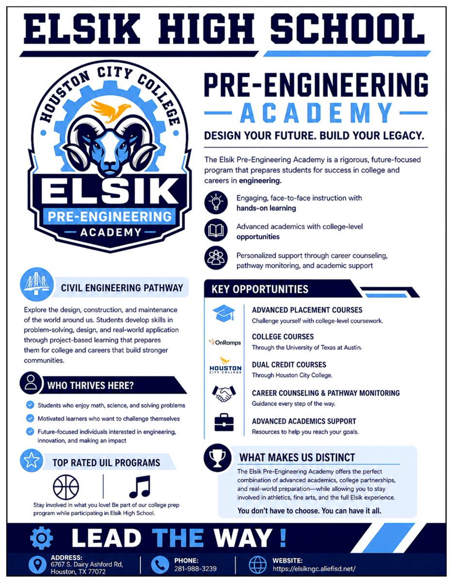 ElsikNGCRams's tweet image. ⚙️ Ready to build your future? Join Elsik High School’s Pre-Engineering Academy! Gain hands-on experience, explore real-world careers, and develop skills that set you apart.  📷 Sign up now: bit.ly/elsikengineeri… #RamNation #LeadTheWay