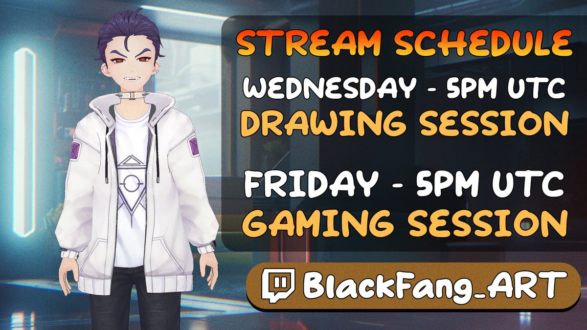 BlackFang_ART's tweet image. 📅 Stream schedule

🎨 Wednesday — drawing
🎮 Friday — gaming
🕔 5PM UTC
Back to art midweek, then switching it up with a game 💜
#VTuber #ArtStream