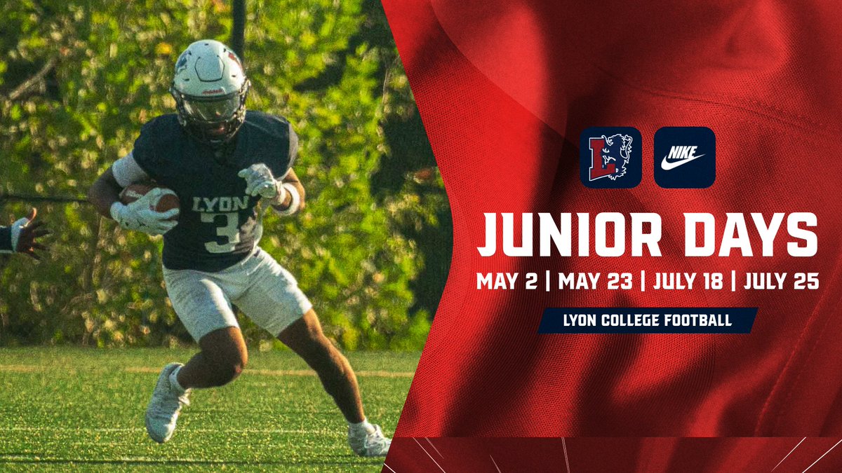 _Lyon_Football's tweet photo. Class of 2027! Come visit us on a Junior Day and learn about the #LyonWay!

https://t.co/oTcrbK3peR

Be sure to fill out our recruiting form as well and your position coach will be in touch!

https://t.co/ySd6B3DQUW

*Class of 2027 ONLY!

#LyonWay #FastandFurious #d3fb https://t.co/C7on7U6REy