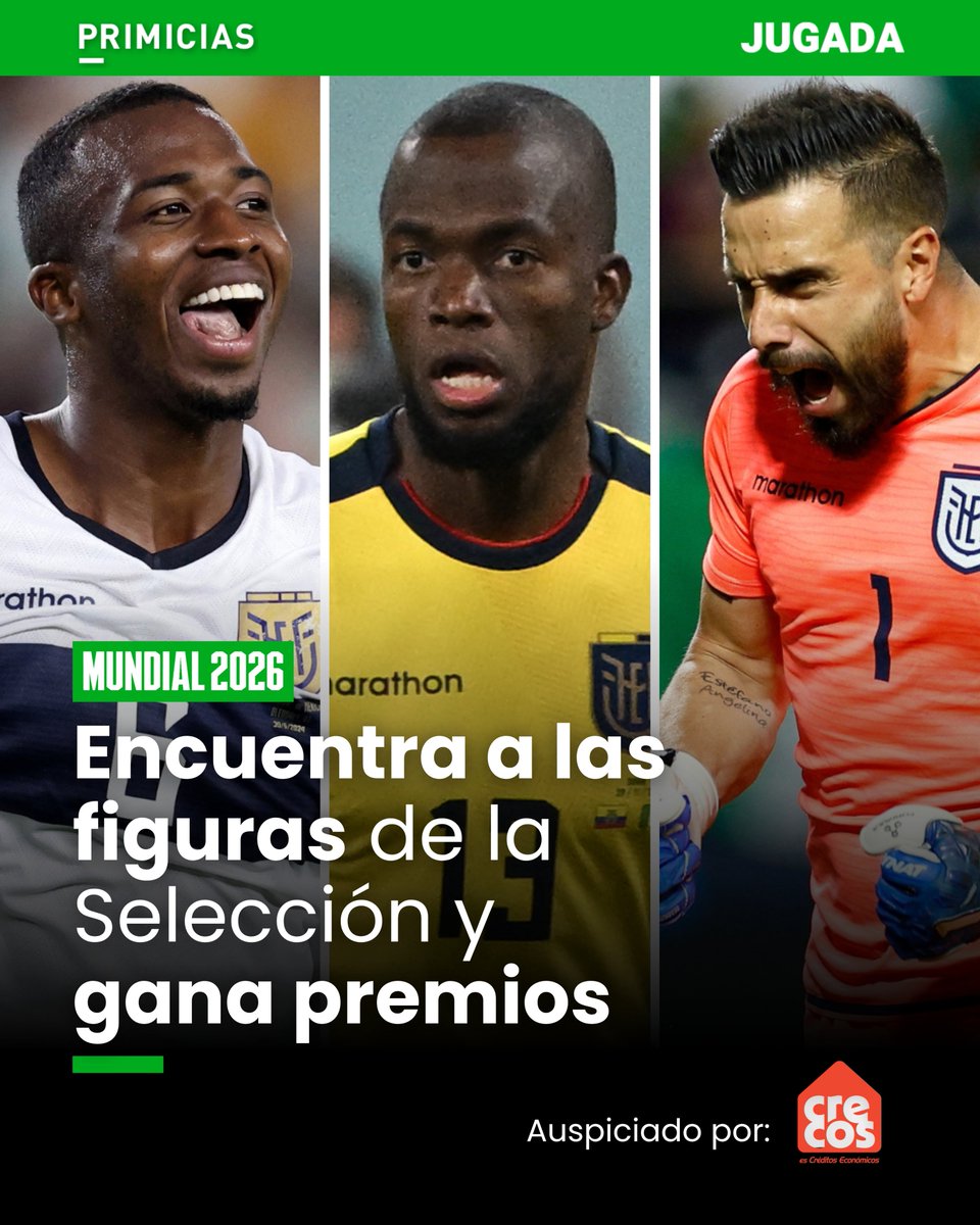 Jugada_Ec's tweet photo. ¡A jugar! Encuentra a las figuras de la Selección de Ecuador para el Mundial 2026 y gana premios ➡️ https://t.co/kZXmYOQouX #Mundialazo #Crecos https://t.co/zYWrPGpops