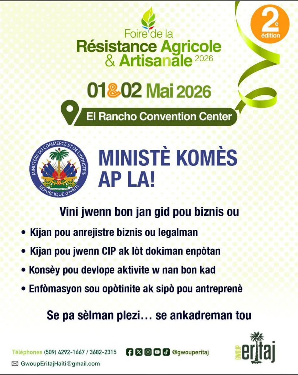 MincommerceHT's tweet photo. 2e edisyon Fwa Rezistans Agrikòl ak Atizanal https://t.co/edefbJoKIh