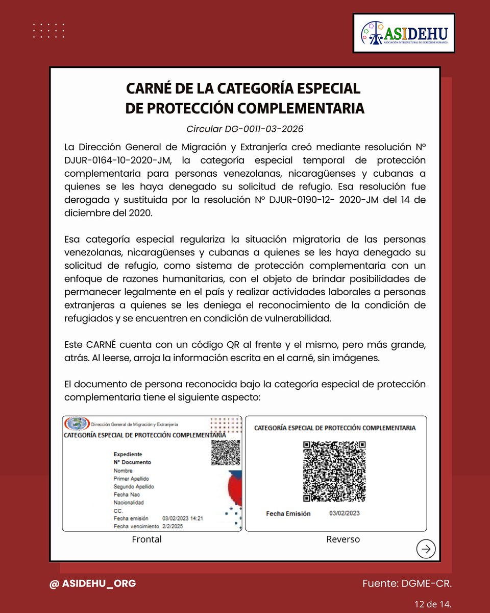 asidehu_org's tweet photo. 📢🇨🇷 Nueva circular migratoria en Costa Rica (DG-0011-03-2026)

#DIMEX #MigracionCR

Vea estas 14 imágenes que lo resumen:
Imágenes 9, 10, 11 y 12 de 14. https://t.co/EnBey3ebGc