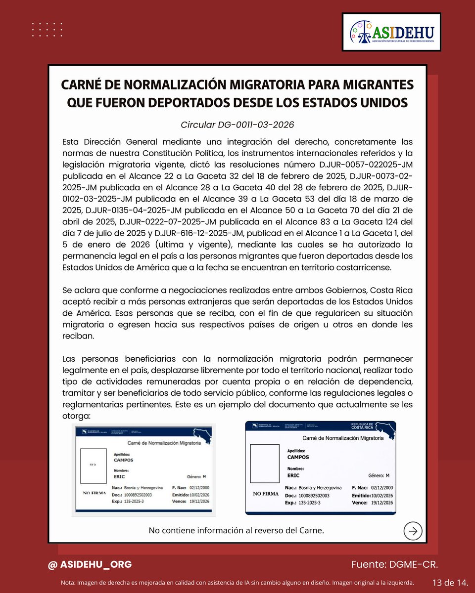 asidehu_org's tweet photo. 📢🇨🇷 Nueva circular migratoria en Costa Rica (DG-0011-03-2026)

#DIMEX #MigracionCR

Vea estas 14 imágenes que lo resumen: imágenes 13 y 14 de 14. https://t.co/jryFUCvlKu