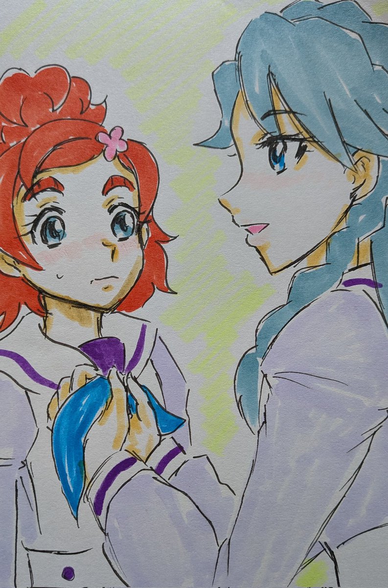 #ゴープリ10周年なので海藤みなみさん3733枚描いてお祝い
(1678.1679.1680)
オーディオドラマのスカーフ継承、最初は直接巻いてほしいと思い、はるみなラクガキ。 