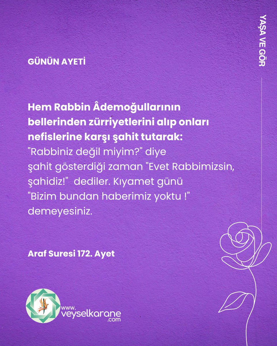 's tweet image. #BBB2
Diğer bir deyişle ruhlar dünyasında nasıl bir yaşam ve yaşamın getirdiği idrake sahipsen, bu dünyada da ahret hayatında da o yaşantıya sahip olacaksın. 

Üveys Veysel Karane Zikri'ni Yaşamanız Gerekir!
Yaşa ve Gör!
veyselkarane.com
#islam #dua #zikir #veyselkarane