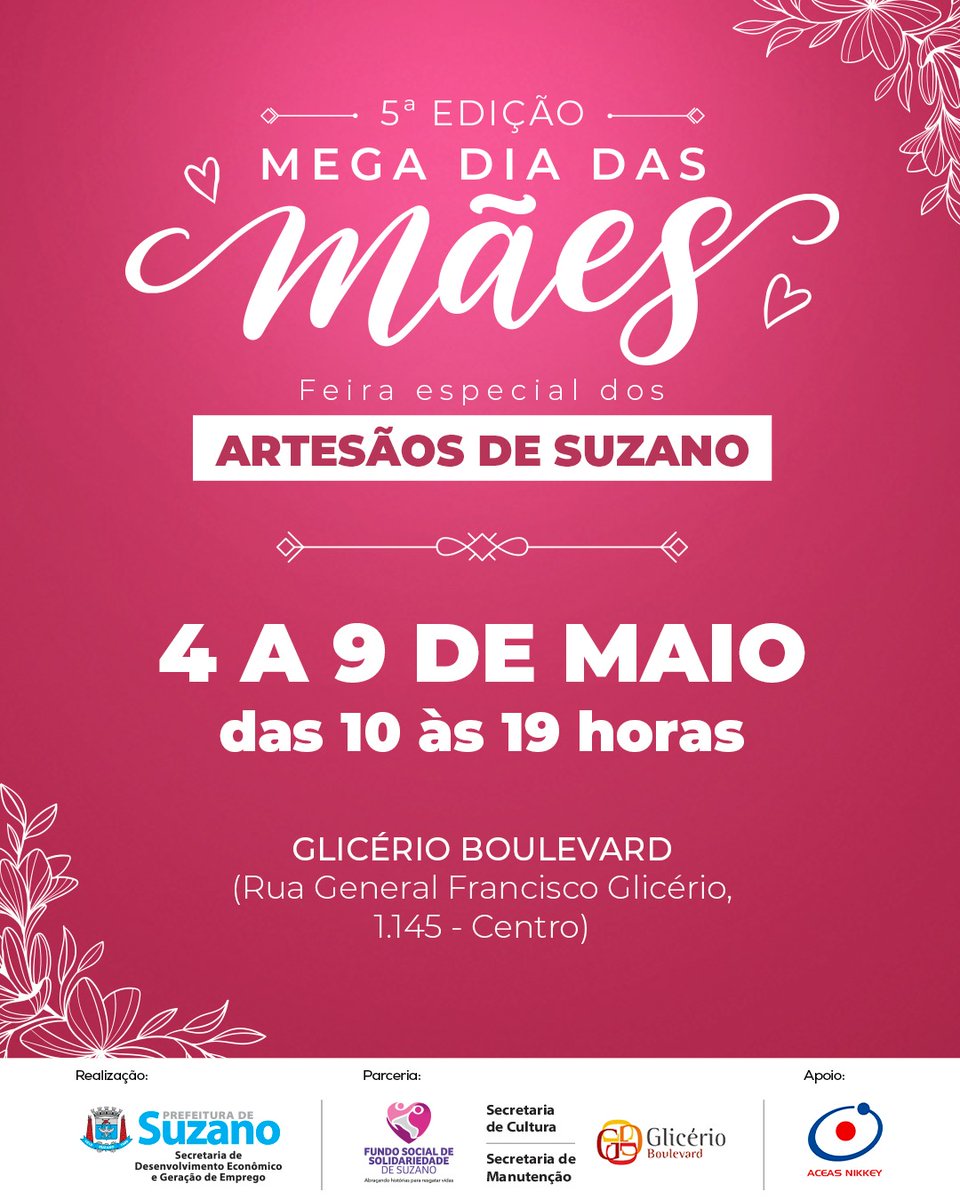🛍️ Quer presentear quem você ama com algo feito à mão e único? A feira especial do Dia das Mães está aí para isso! 

Do dia 04 ao dia 09, das 10 às 19 horas, no Glicério Boulevard. Fortaleça o artesanato local e encontre um presente especial! 😉