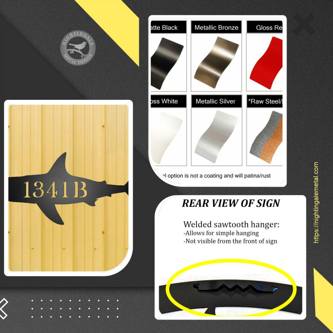 's tweet image. Elevate your space with our sleek Shark Address Metal Sign! Personalize your home with style and make your address stand out. Order yours today! #HomeDecor #PersonalizedSign

Shop Now nightingalemetal.com/products/shark…