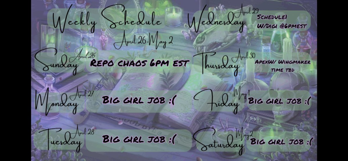 BrightBelle666's tweet image. My stream schedule this week &amp;lt;3 hope to see you guys there 👉👈

#pngtuber #smallstreamer #purpleapp