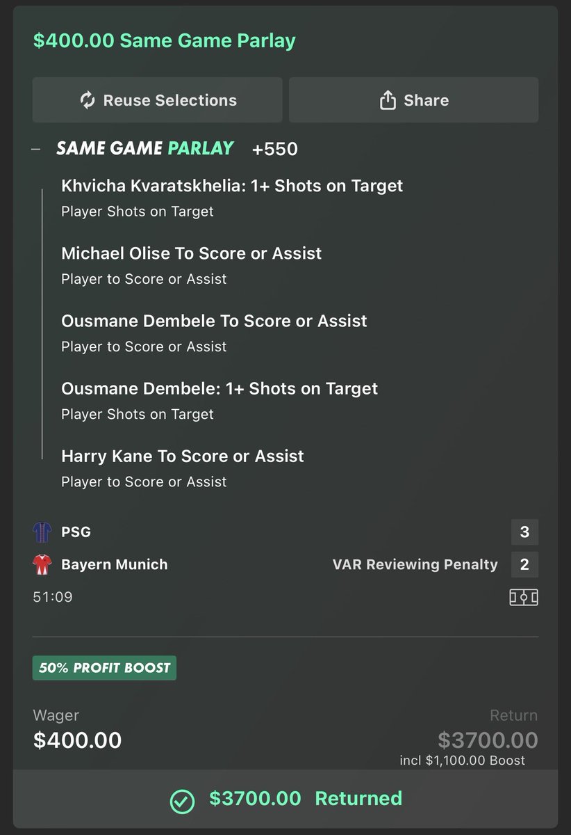 Great day.  Don’t expect goals tomorrow though 🤣

I’ll send a +150 play (maybe just shots on target) tomorrow