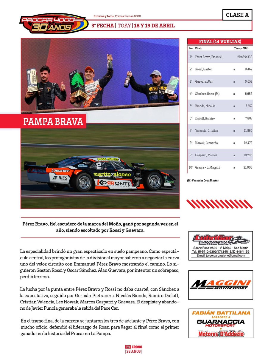 Procar_4000's tweet photo. 🤩 Ya salió la nueva CRONO Digital mensual, con la cobertura del #Procar2000 y #Procar4000 en su visita al circuito de Toay 🏁
IMPERDIBLE 🙌🏼
Hace click en el link y leela👇🏼
https://t.co/V12peCzdhy https://t.co/gtMdT7OIWH