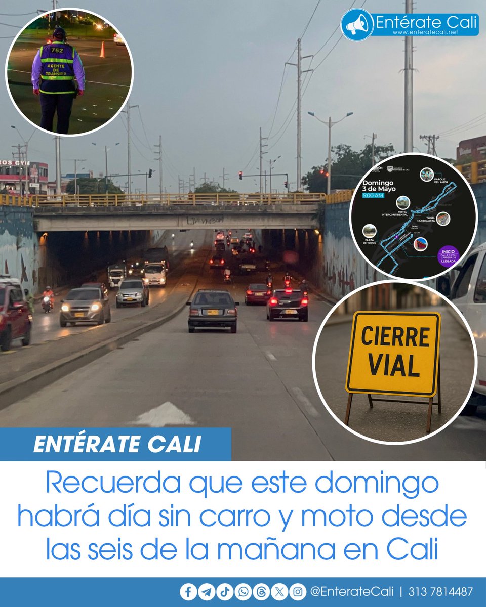 Este domingo 3 de mayo se realizará el Día de la Movilidad Activa y Sostenible, también conocido como día sin carro y moto, con el objetivo de promover alternativas de transporte en la ciudad. La jornada irá desde las 6:00 de la mañana hasta las 2:00 de la tarde. 🚲🌿🚶‍♂️

Durante