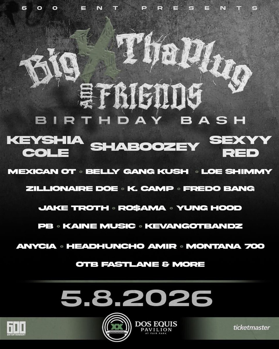 LiveNation's tweet photo. DALLAS! You're all invited to BigXthaPlug's Birthday Bash at Dos Equis Pavilion on May 8th with Sexyy Red, Shaboozey, Keyshia Cole, That Mexican OT &amp; more! Tickets on sale now.