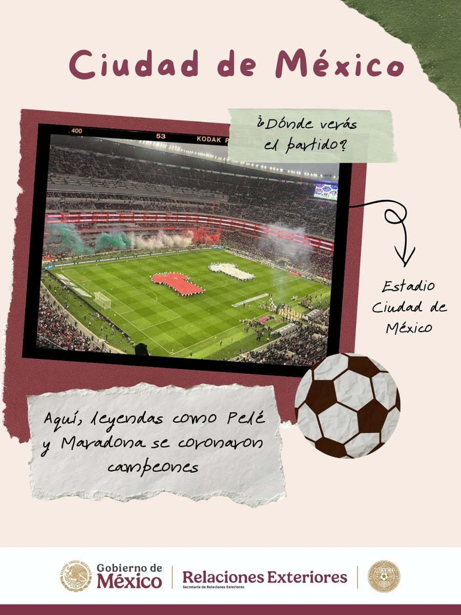 ConsulmexElPaso's tweet image. ¿Sabías que en el estadio en la #CiudadDeMéxico leyendas como Pelé y Maradona se convirtieron en campeones? 🏟️ 

¿Desde dónde verás el primer partido del #WorldCup 2026? 

#CDMX #EstadioBanorte #DiplomaciaTuristicaMX #Gastrodiplomacy #SemanadeGastronomía