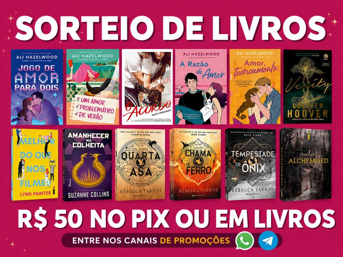 🚨 SORTEIO DE LIVROS OU PIX

🏆 Prêmio: R$50 NO PIX ou LIVROS

⭐️ Regras:
- Seguir <a href="/americasincera/">Promos de Livros | Sorteio no Fixado</a> e <a href="/achadosdebruna/">Achados de Bruna</a> 
- Dar RT e curtir esse tweet
- Entrar no canal de promoções, Link nos comentários 🔥

📅 Resultado rápido: 11/05