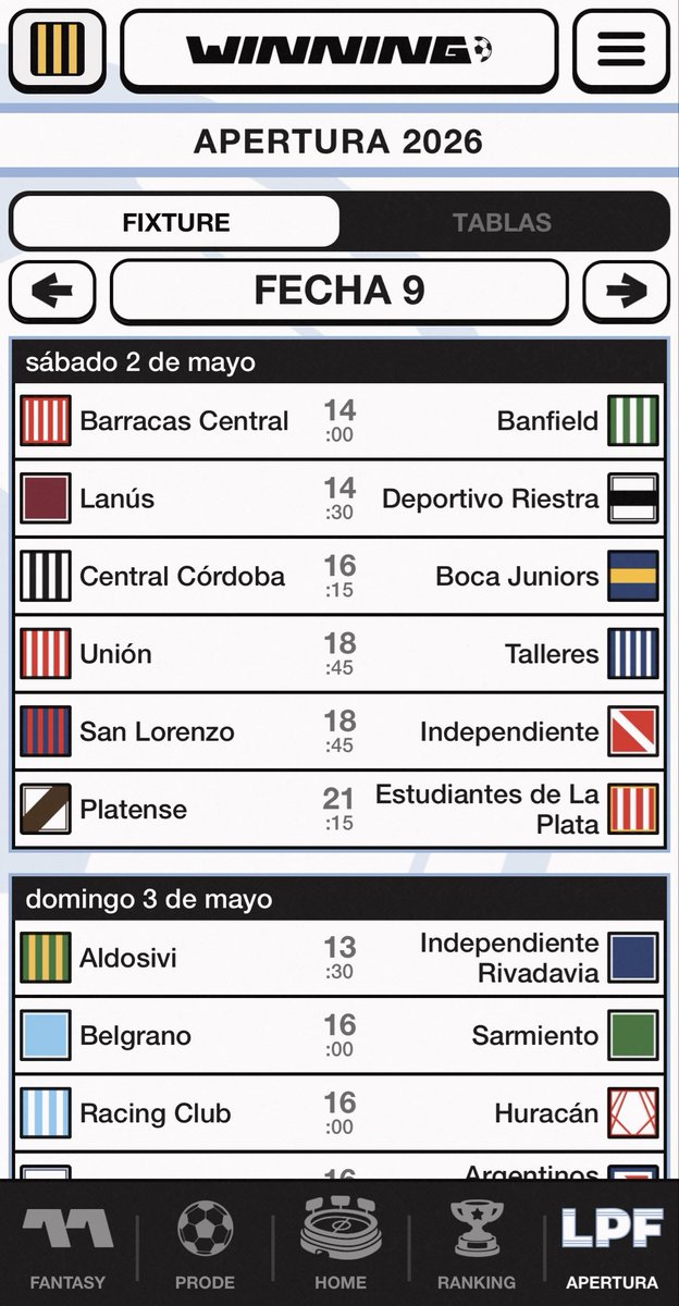 winning_arg's tweet photo. ¡Ya están confirmados los horarios de la Fecha 9 que había sido postergada!

Como siempre disponible al instante en Winning: ya pueden ir a chequear los horarios, armar su PRODE y dejar su 11 listo para la ultima fecha del torneo!

¿Hacemos algo para Playoffs? ¿Que dicen?🫵 https://t.co/um5dliiqdq