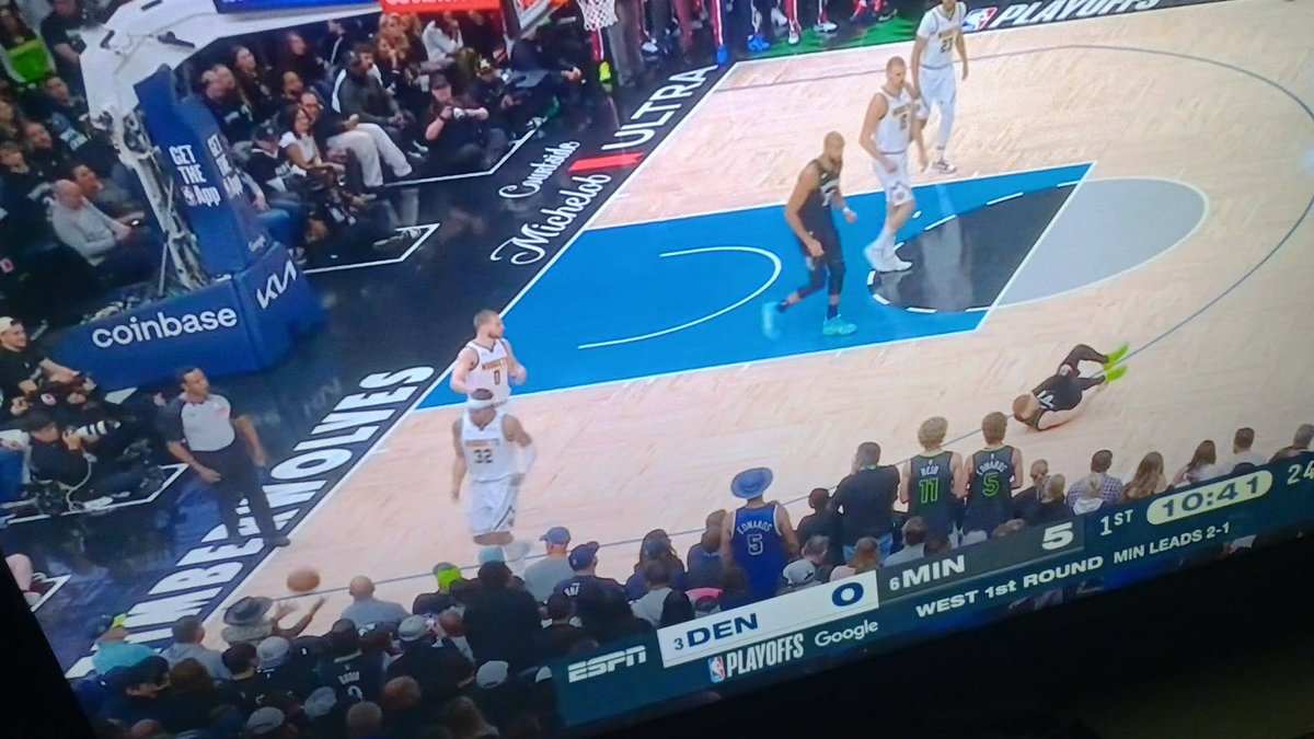 ogDames's tweet photo. Seen this dude at the wolves/nuggets game 4 and look who the ball went to when Divincenzo went down with his Achilles injury https://t.co/oGGwTP4uHs