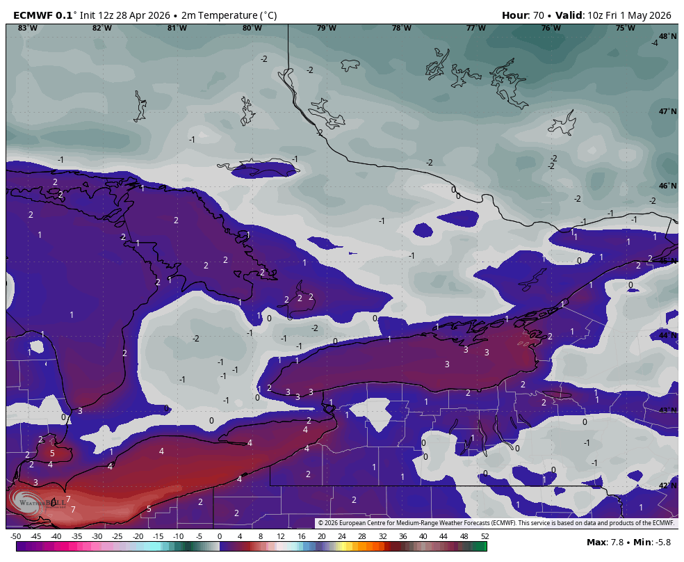 WxOntario1's tweet image. Widespread frost/ freeze likely across most Southern #Ontario Friday AM

Temps are expected to drop down towards/ below the freezing mark with windchill values nearing -5

If you have sensitive plants outside, get them covered!

#OnWX #ONStorm