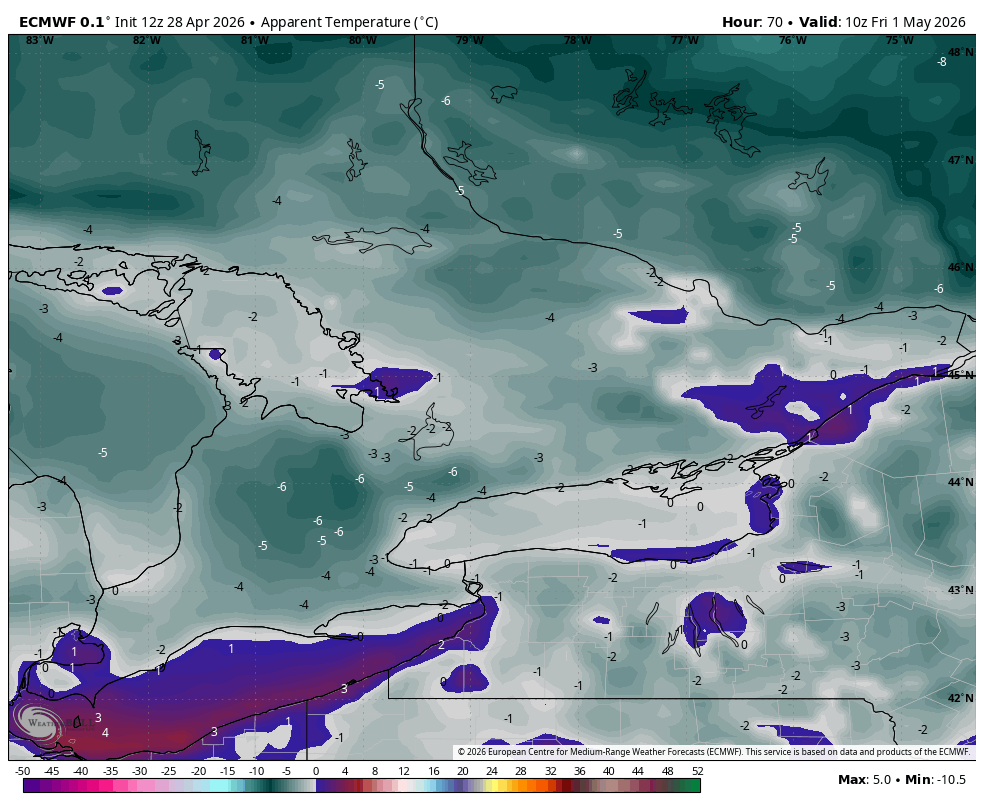 WxOntario1's tweet image. Widespread frost/ freeze likely across most Southern #Ontario Friday AM

Temps are expected to drop down towards/ below the freezing mark with windchill values nearing -5

If you have sensitive plants outside, get them covered!

#OnWX #ONStorm
