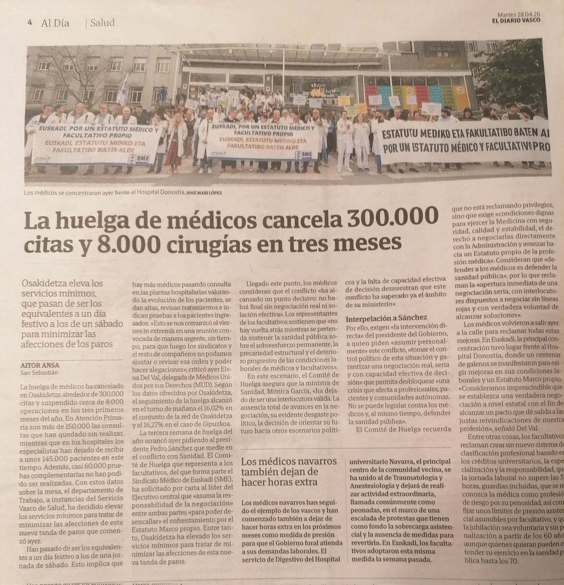 Se pide la intervención directa del presidente del Gobierno. ¿Pero le importa la Sanidad Pública? ¿O su supervivencia política? Mientras tanto dispone de una asistencia sanitaria especial financiada por el Gobierno. 3 millones de euros para altos cargos.