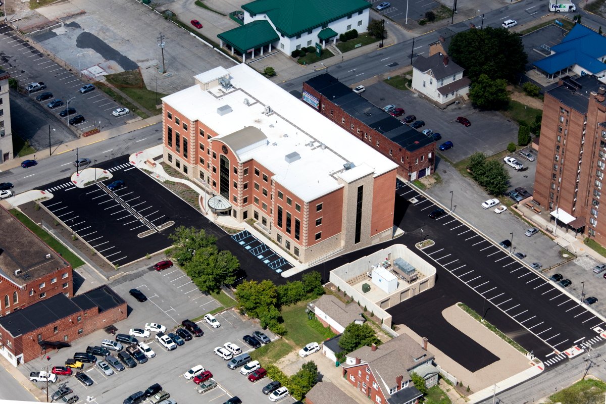 MascaroConst's tweet photo. Drivers’ license, voter registration &amp; taxes, oh my! If you need to talk to someone about one of these and live in Clarksburg, you have visited this building!  Mascaro constructed the 4-story, 88,491 sq ft WV State Office Building in 2016 to house multiple government agencies. https://t.co/2rSalr6h5L