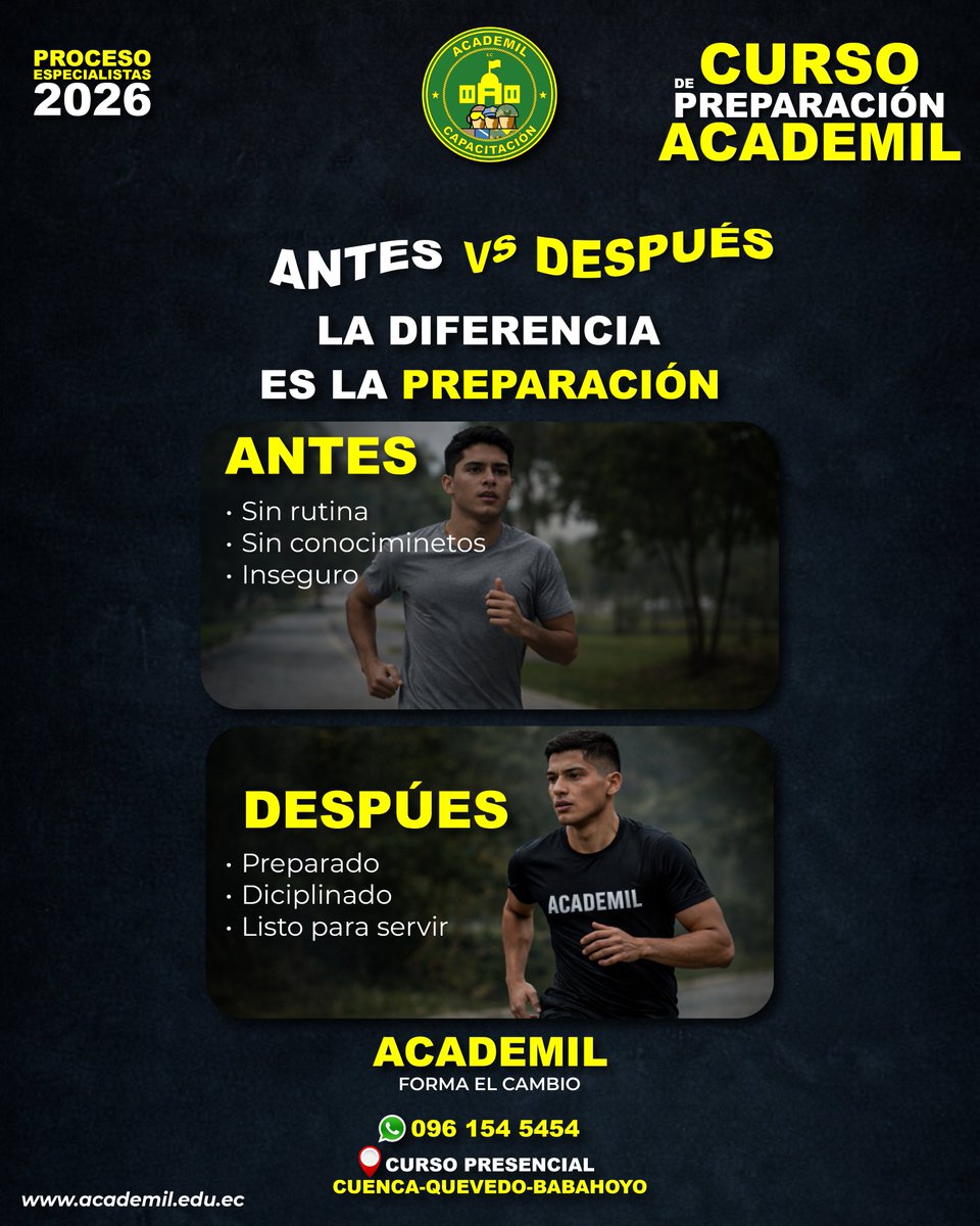 AcademilEcuador's tweet photo. 📷📷𝐂𝐔𝐑𝐒𝐎 𝐃𝐄 𝐏𝐑𝐄𝐏𝐀𝐑𝐀𝐂����𝐎́𝐍 𝟐𝟎𝟐𝟔, 𝐢𝐧𝐠𝐫𝐞𝐬𝐚 𝐜𝐨𝐧 𝐞́𝐱𝐢𝐭𝐨 𝐚 𝐥𝐚 𝐏𝐎𝐋𝐈𝐂𝐈́𝐀 𝐍𝐀𝐂𝐈𝐎𝐍𝐀𝐋, 𝐅𝐀𝐄, 𝐄𝐒𝐌𝐈𝐋, 𝐄𝐒𝐅𝐎𝐑𝐒𝐄 𝐘 𝐀𝐑𝐌𝐀𝐃𝐀📷📷📷📷📷
📷CURSO PRESENCIAL EN CUENCA📷
📷 Más información, escríbenos al 0961545454 -0983159931 https://t.co/t90OUukEnb
